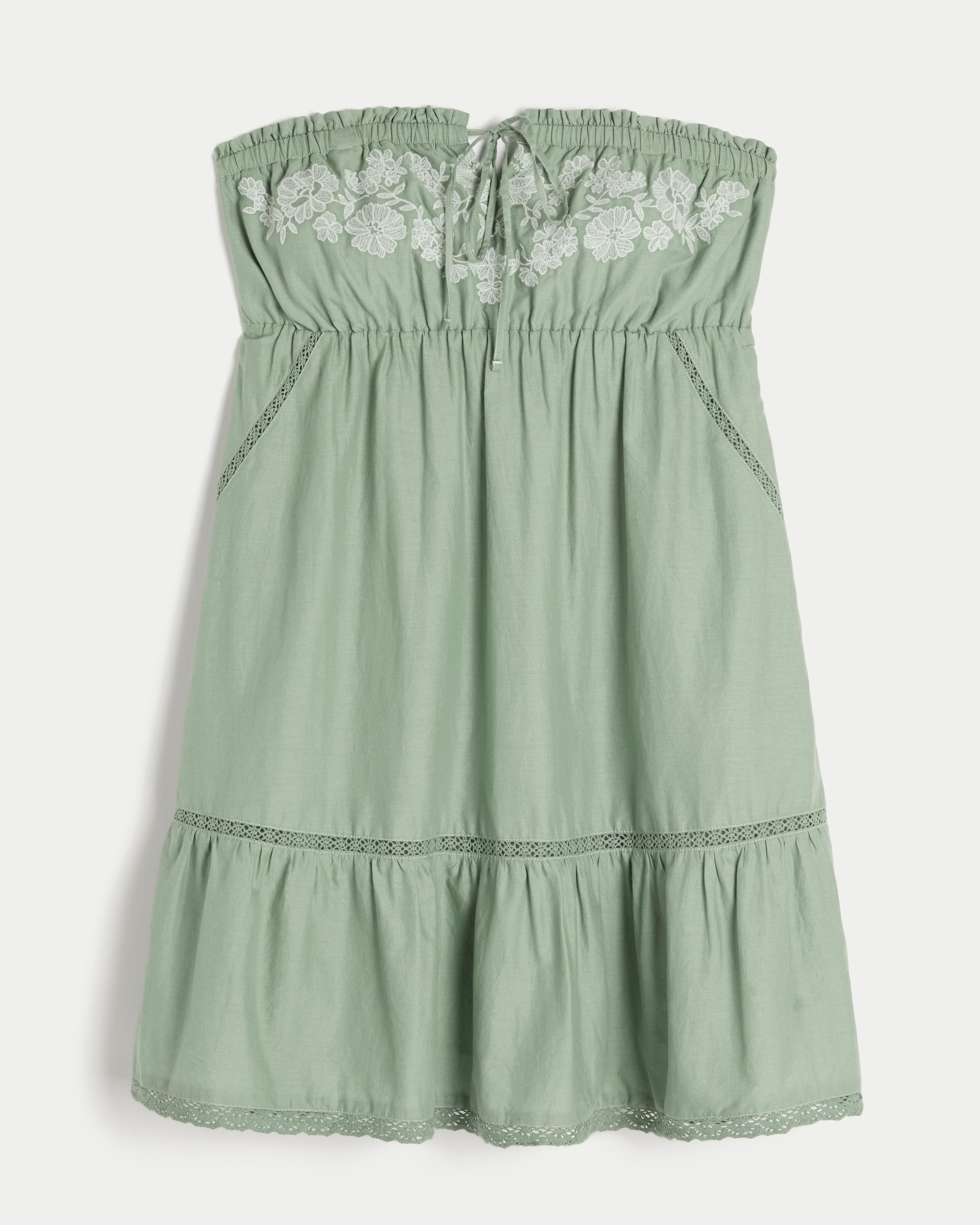 Strapless Embroidered Babydoll Dress Product Image