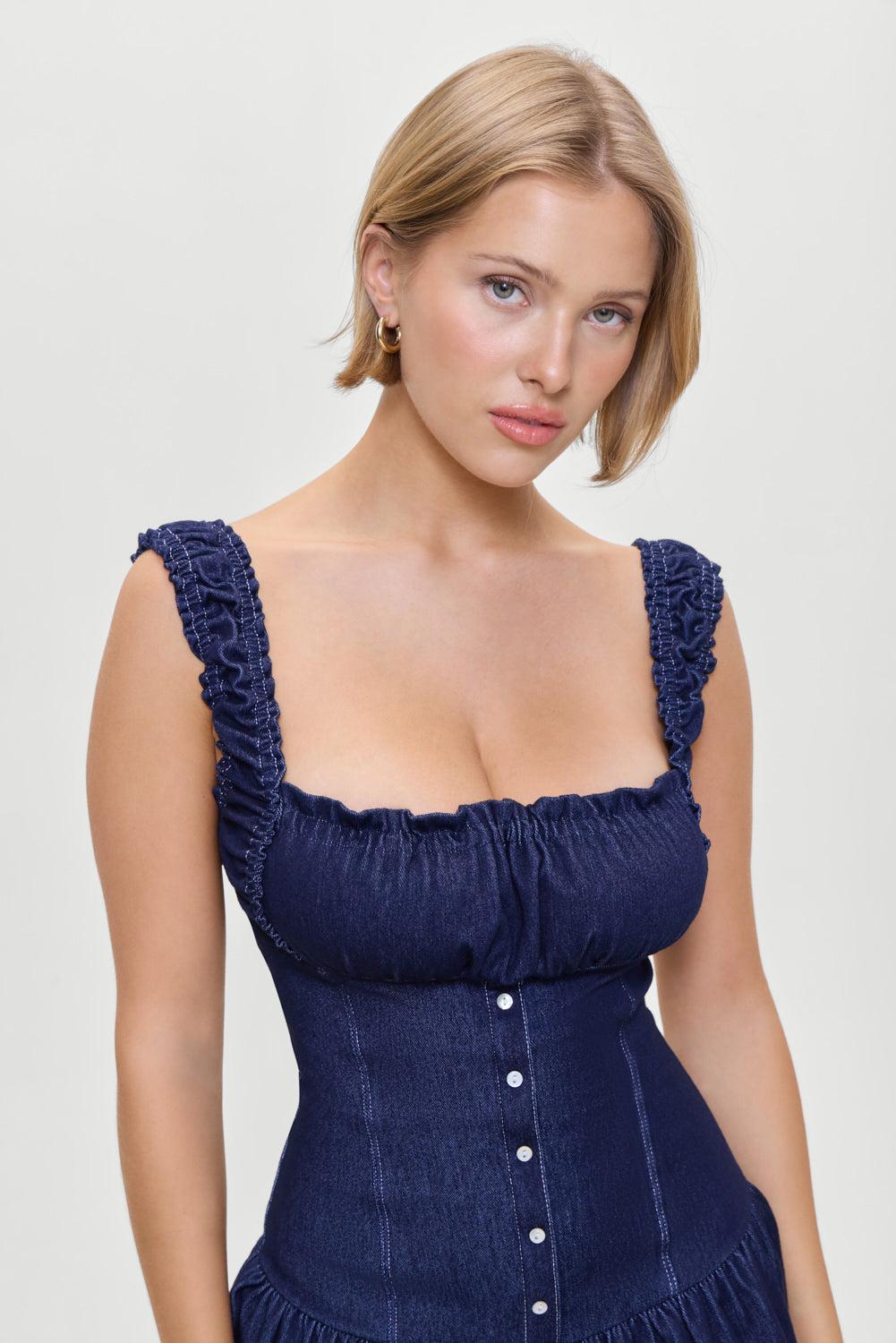 Christa Denim Mini Dress - Blue Denim Product Image