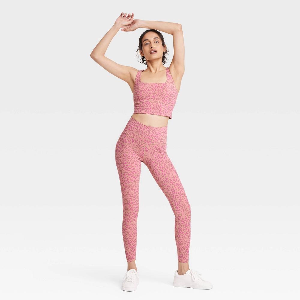 Women's Square Neck Cropped Support Tank Top - JoyLab™ Pink Leopard Spot L Product Image
