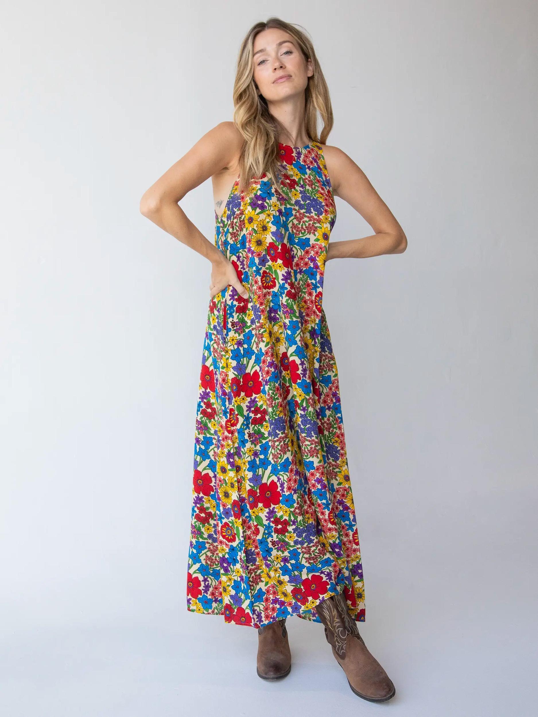 Katie Sleeveless Maxi Dress - Multicolored Calico Floral Product Image