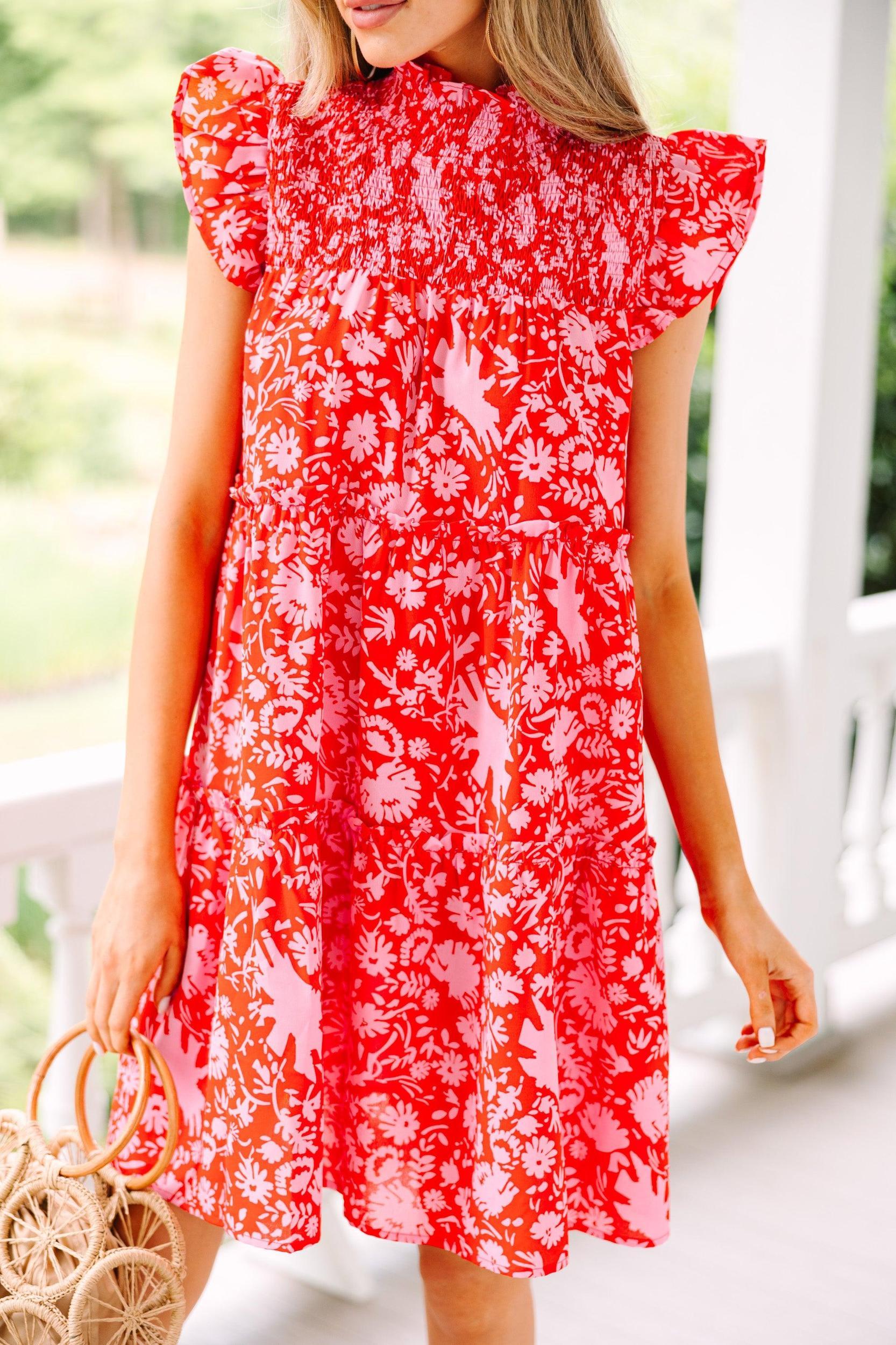 Stay With You Red Floral Babydoll Dress Female Product Image