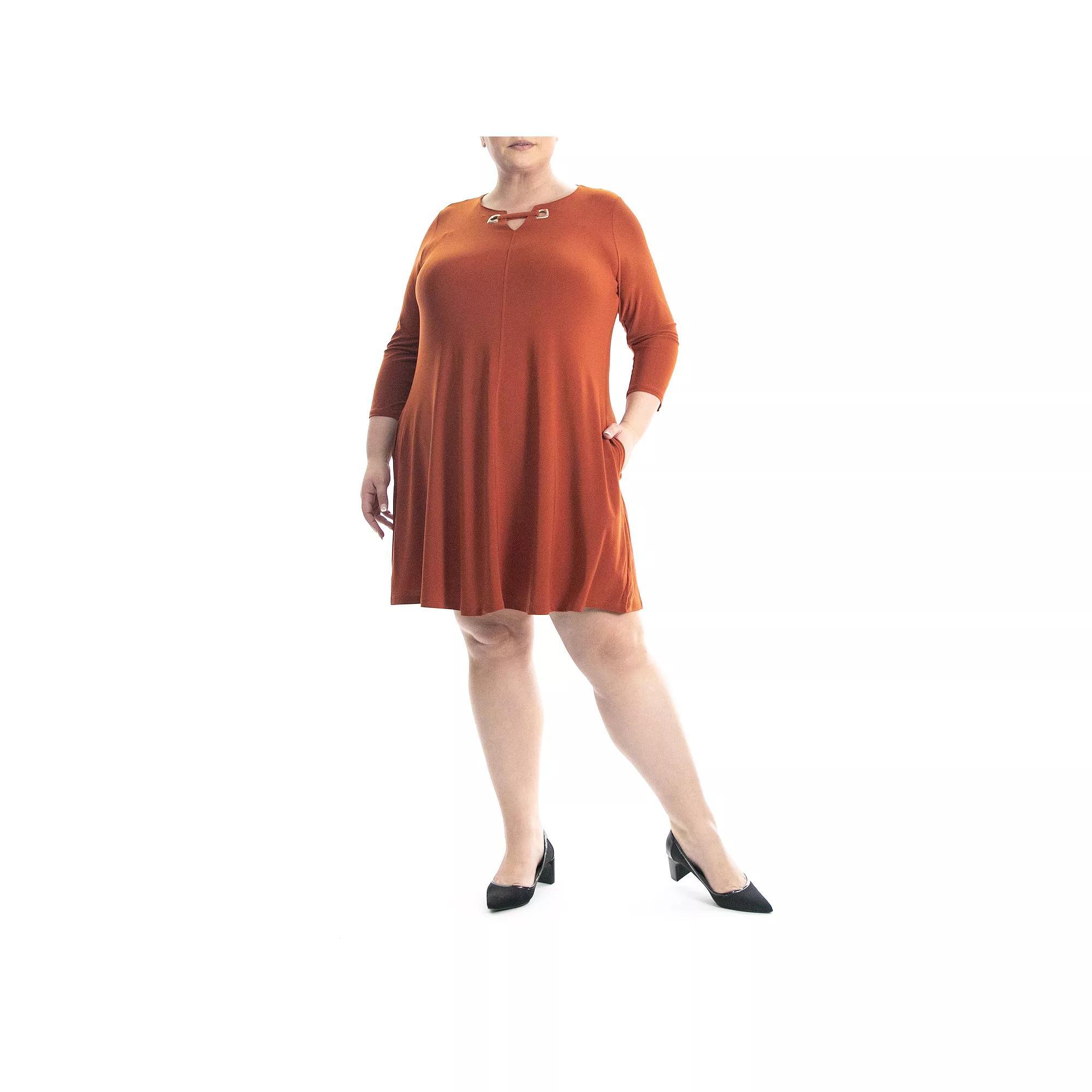 Plus Size Nina Leonard Grommet Notchneck Dress, Women's, Size: 2XL, New Teal Gold Product Image