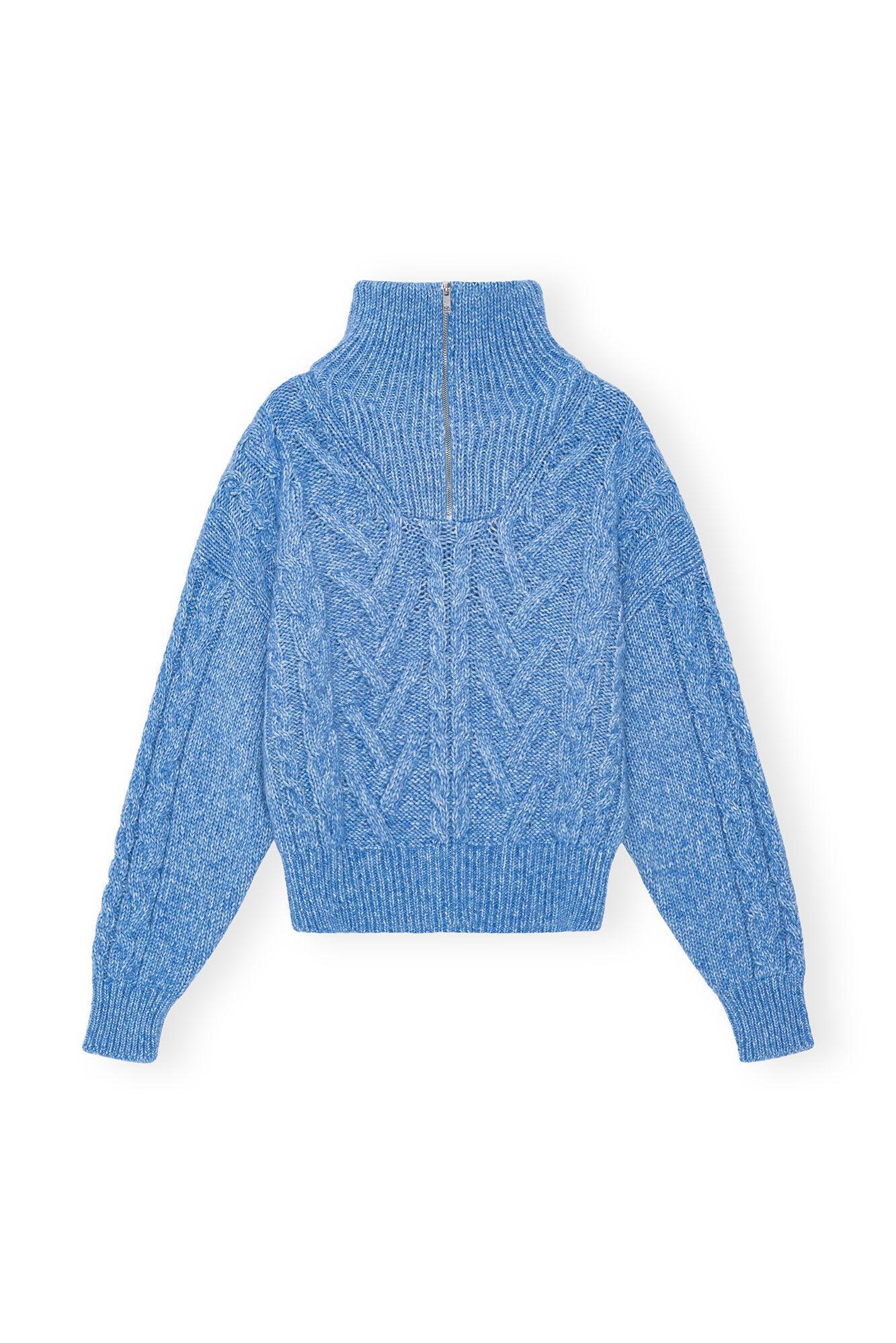 Blue Chunky Cable Zipper Blouse Product Image