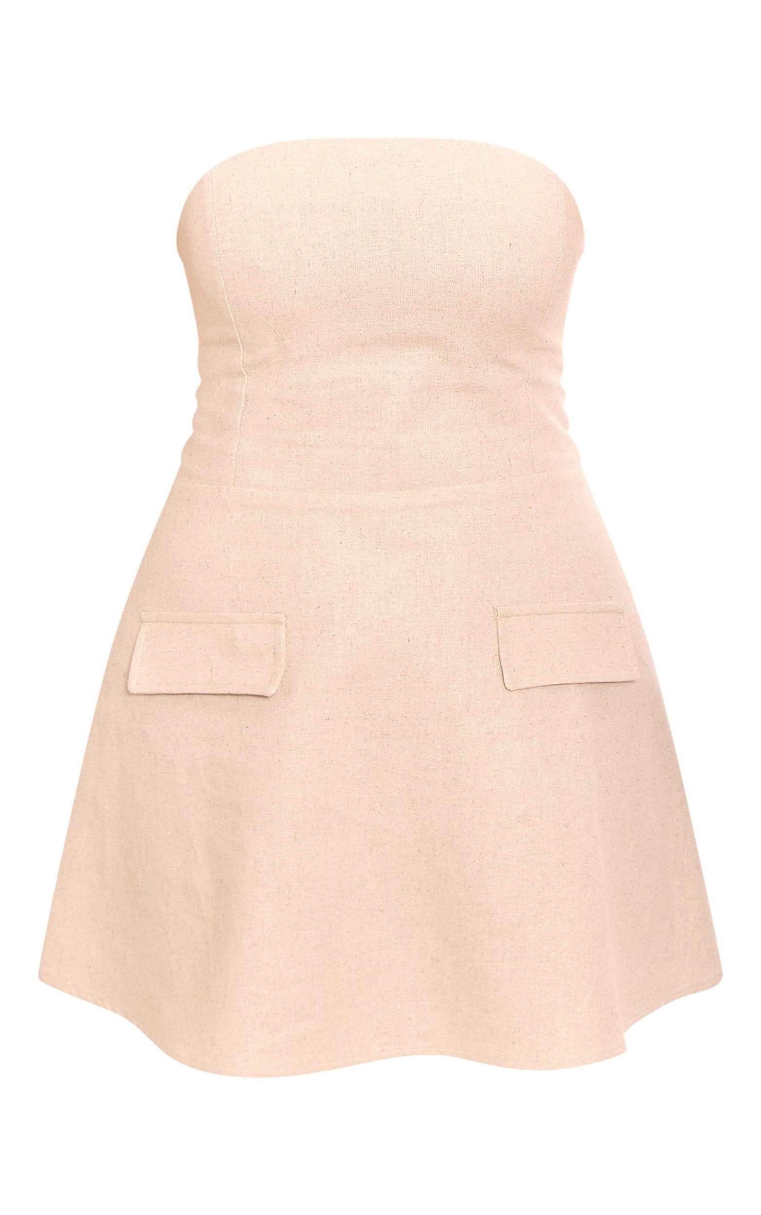 Oatmeal Bandeau Linen Look Shift Dress Product Image
