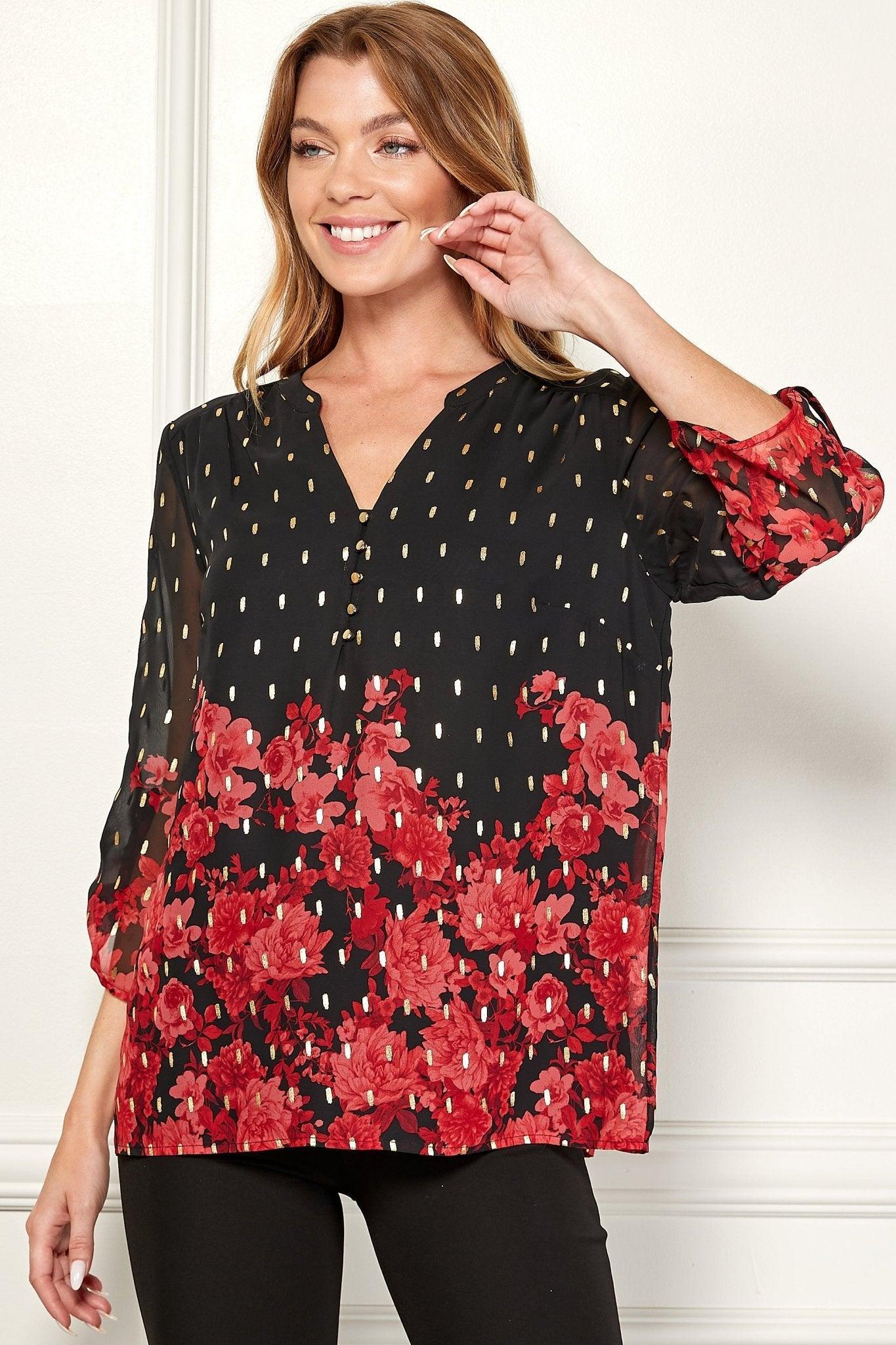 3/4 Sleeve Tab Mandarin Collar Popover Product Image