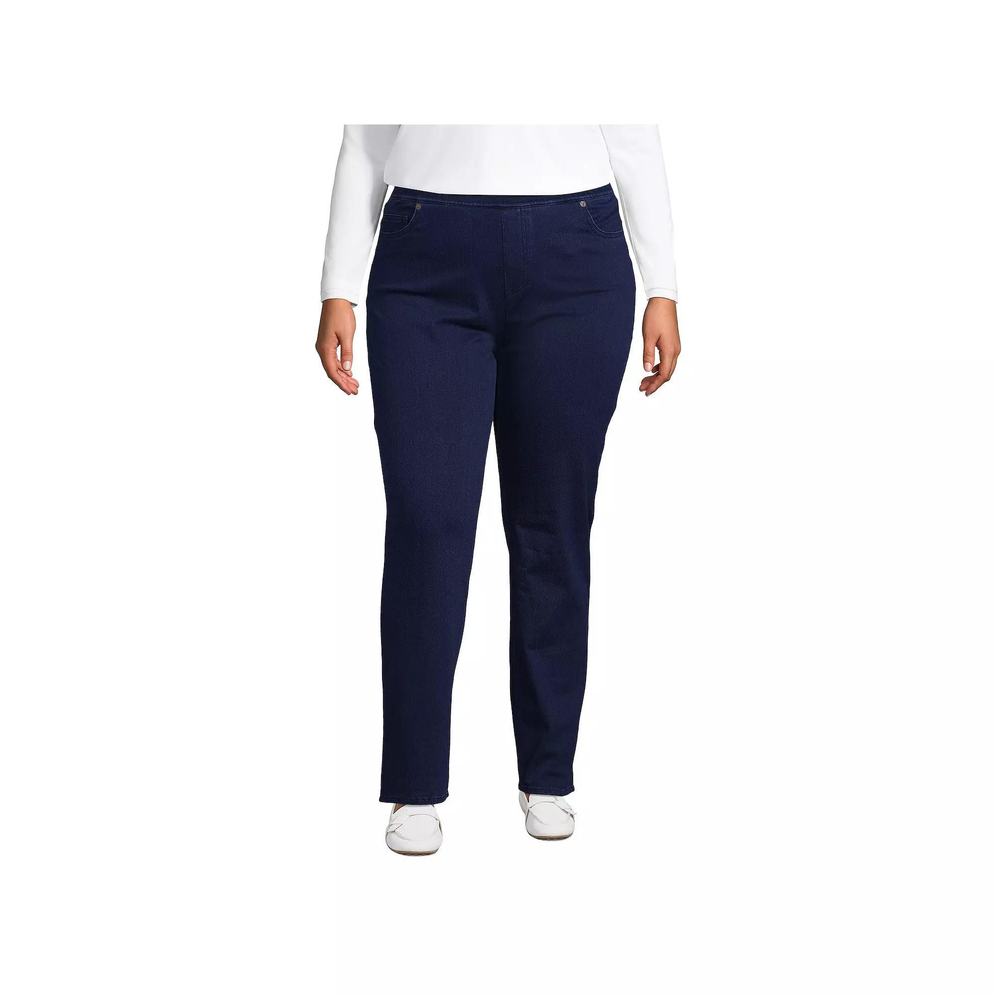 Plus Size Lands' End Starfish Mid-Rise Pull-On Knit Straight-Leg Jeans, Women's, Size: 1XL, Medium  Blue Product Image