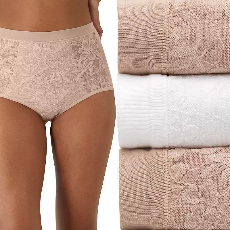 Bali Breathe Cotton Modal 3-Pack Lace High Rise Briefs DFCLB3, Women's, Size: 9, Brown White Brown Product Image