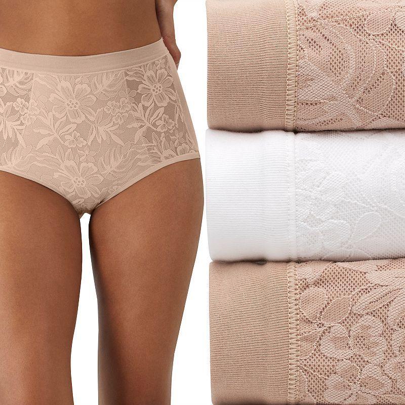 Bali Breathe Cotton Modal 3-Pack Lace High Rise Briefs DFCLB3, Women's, Size: 9, Brown White Brown Product Image