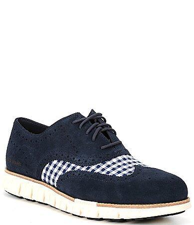 Cole Haan Mens ZERGRAND Remastered Gingham Suede Wingtip Oxfords Product Image