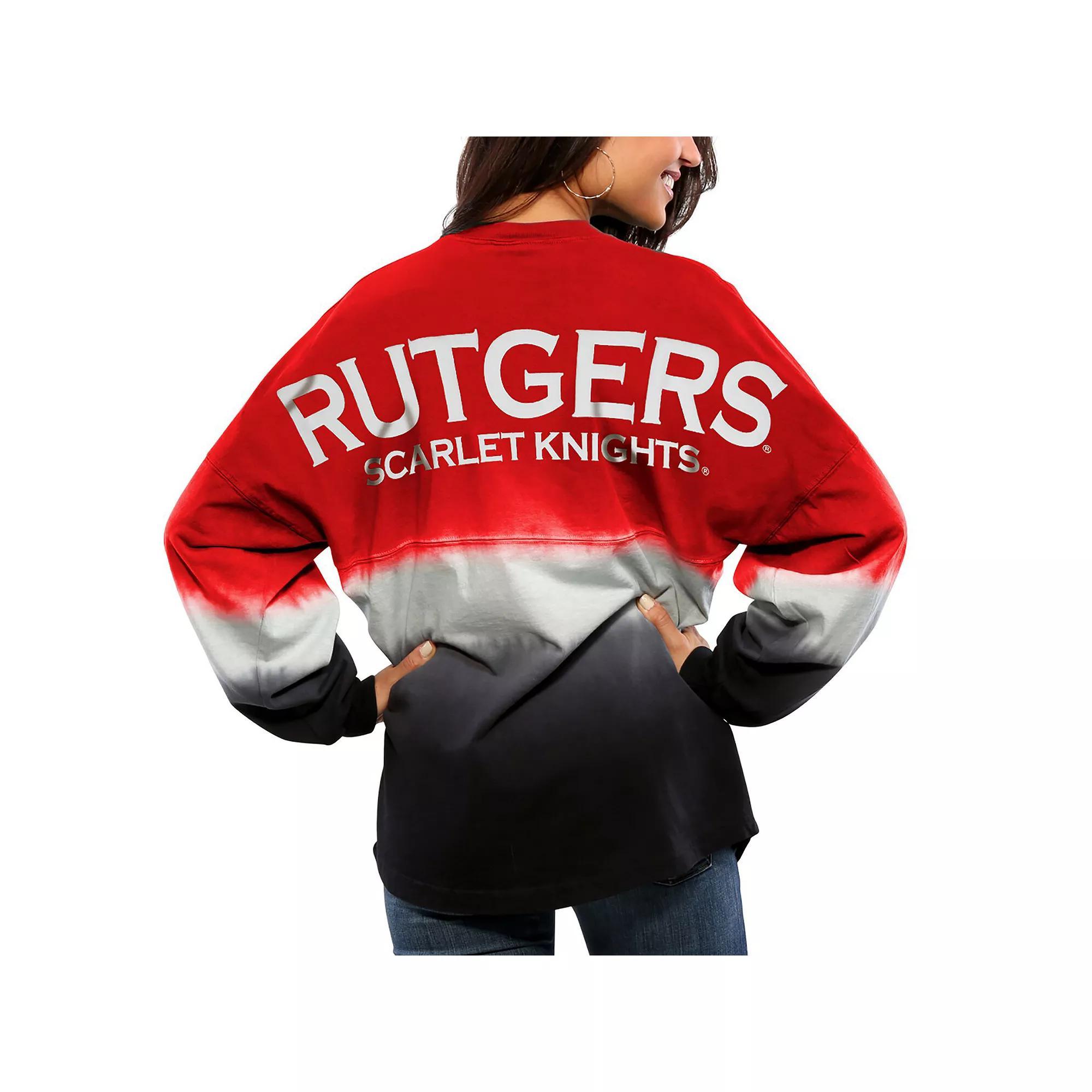 Women's Scarlet Rutgers Scarlet Knights Ombre Long Sleeve Dip-Dyed Spirit Jersey, Size: 2XL, Red Product Image