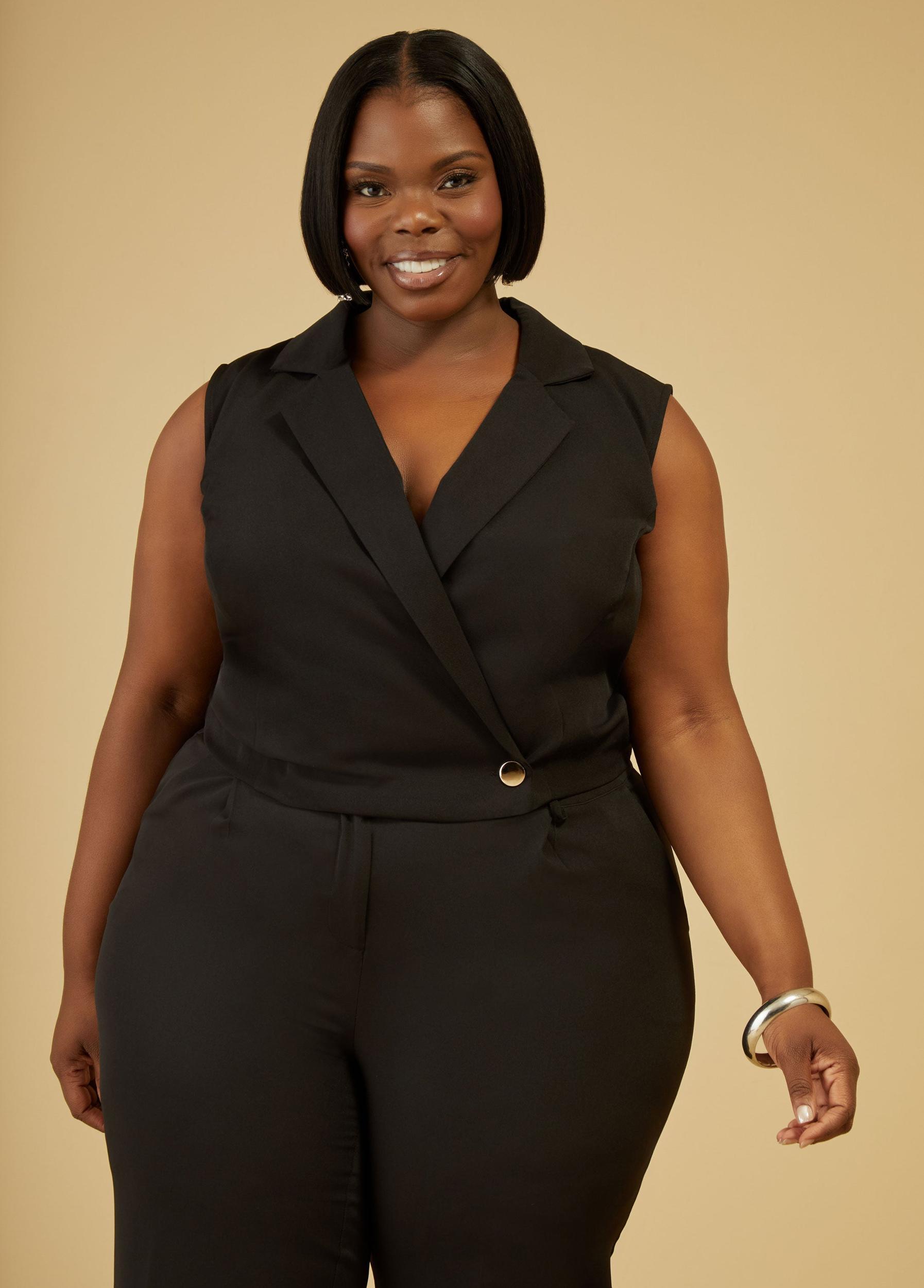 Plus Size Cropped Crepe Vest Ashley Stewart Product Image