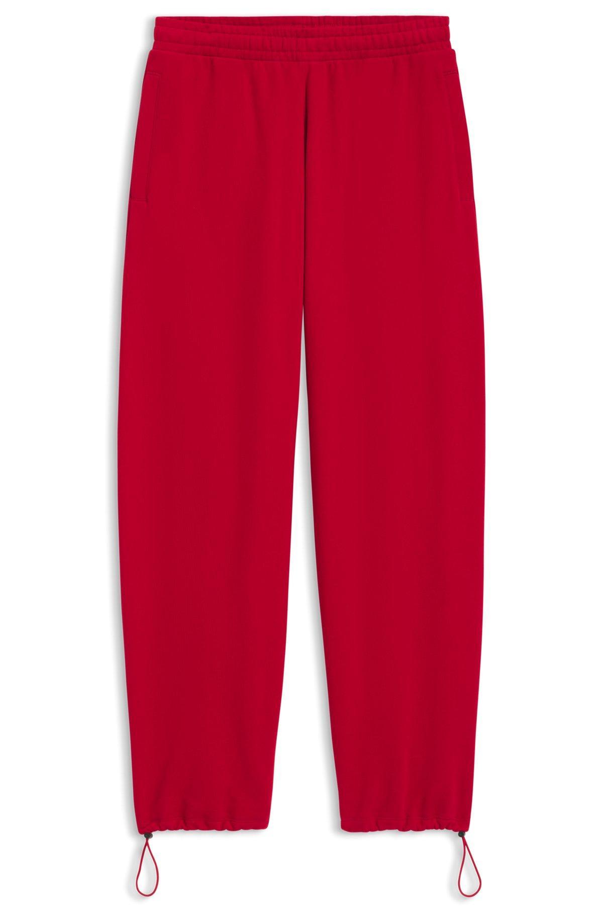 HUGO - Baggy-fit tracksuit bottoms in peached cotton - Dark Red Product Image