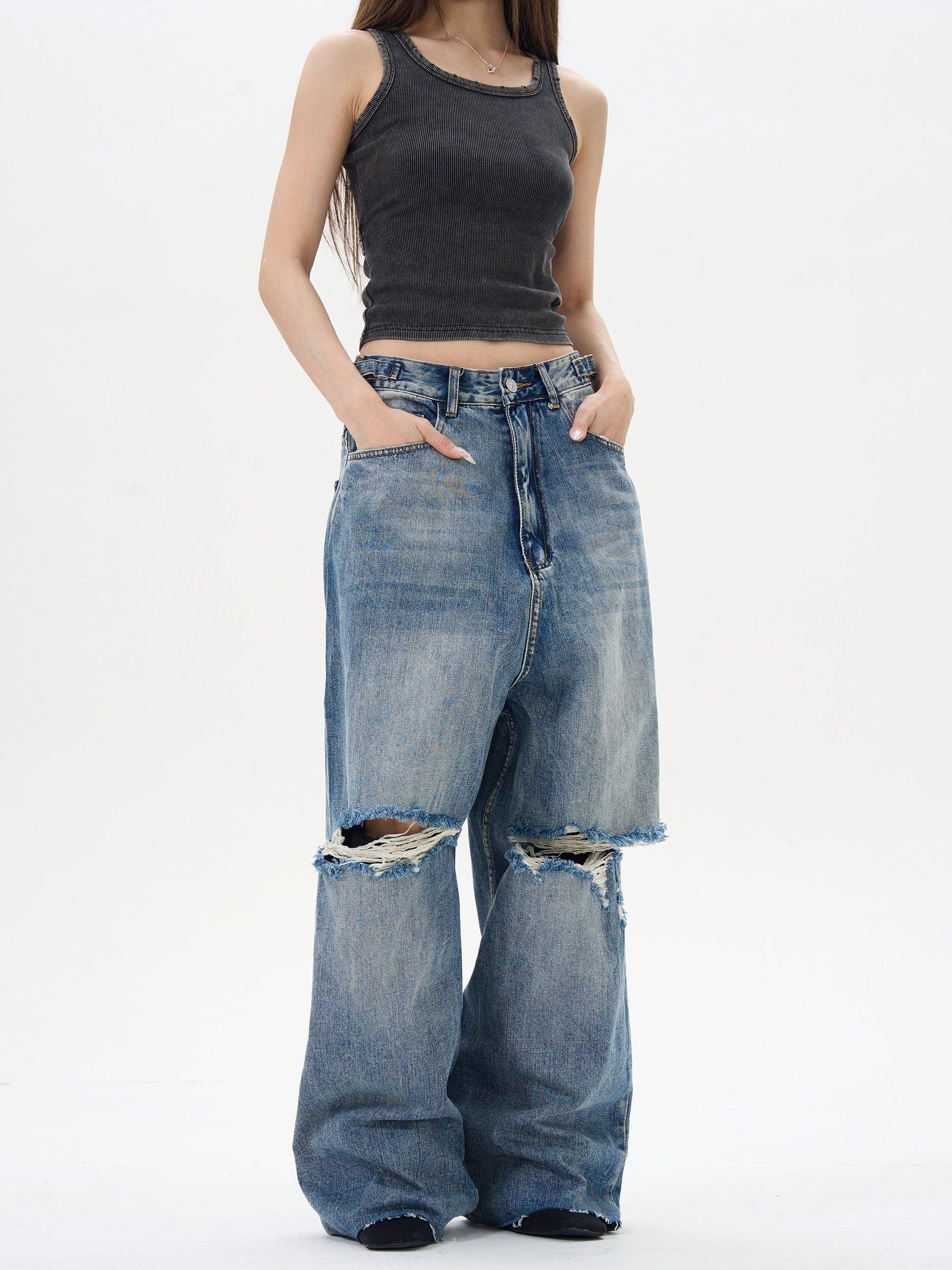 RT No. 12292 RIPPED DISTRESSED DENIM JEANS Product Image