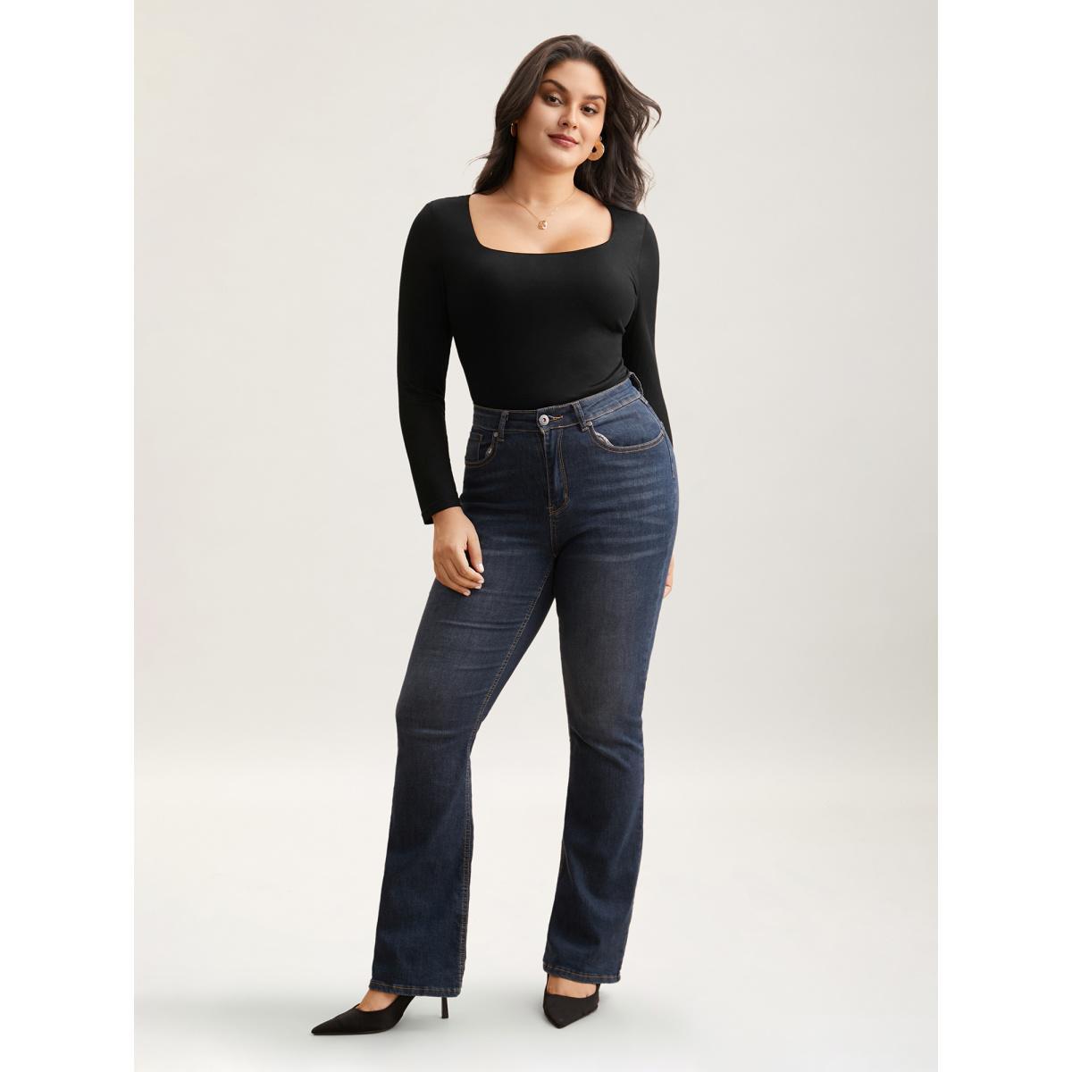 Plus Size Supersoft Essentials Solid U Neck T-shirt Black Women Elegant Non U-neck Skinny Everyday T-shirts BloomChic 30/6X Product Image