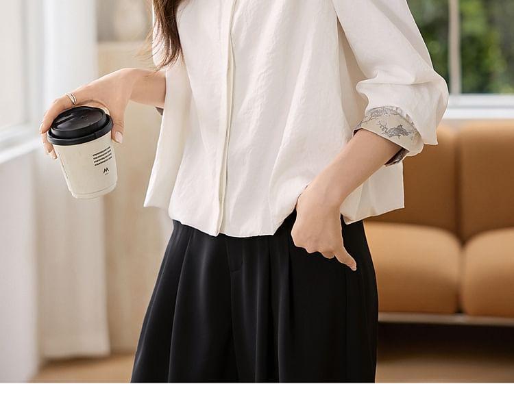 Long-Sleeve Plain Crop Shirt Product Image