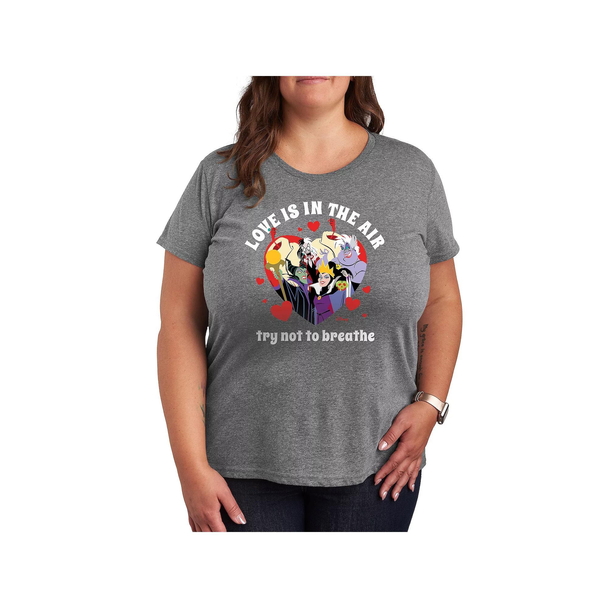 Disneys Villains Love In The Air Plus Graphic Tee, Womens Grey Gray Product Image