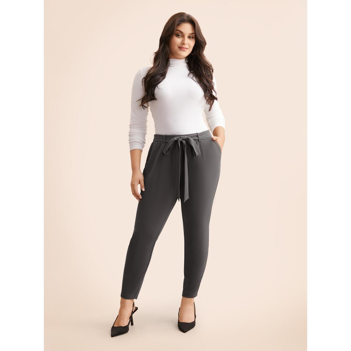 Plus Size Solid Tie Knot Skinny Pants Women DimGray Elegant Skinny Mid Rise Everyday Pants BloomChic 18-20/2X Product Image