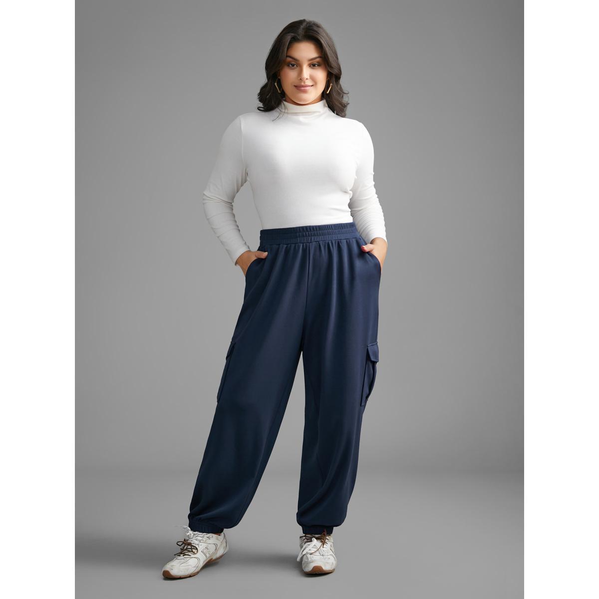 Plus Size Mid Rise Patched Pocket Carrot Pants Women Indigo Casual Loose Mid Rise Everyday Pants BloomChic 14-16/1X Product Image