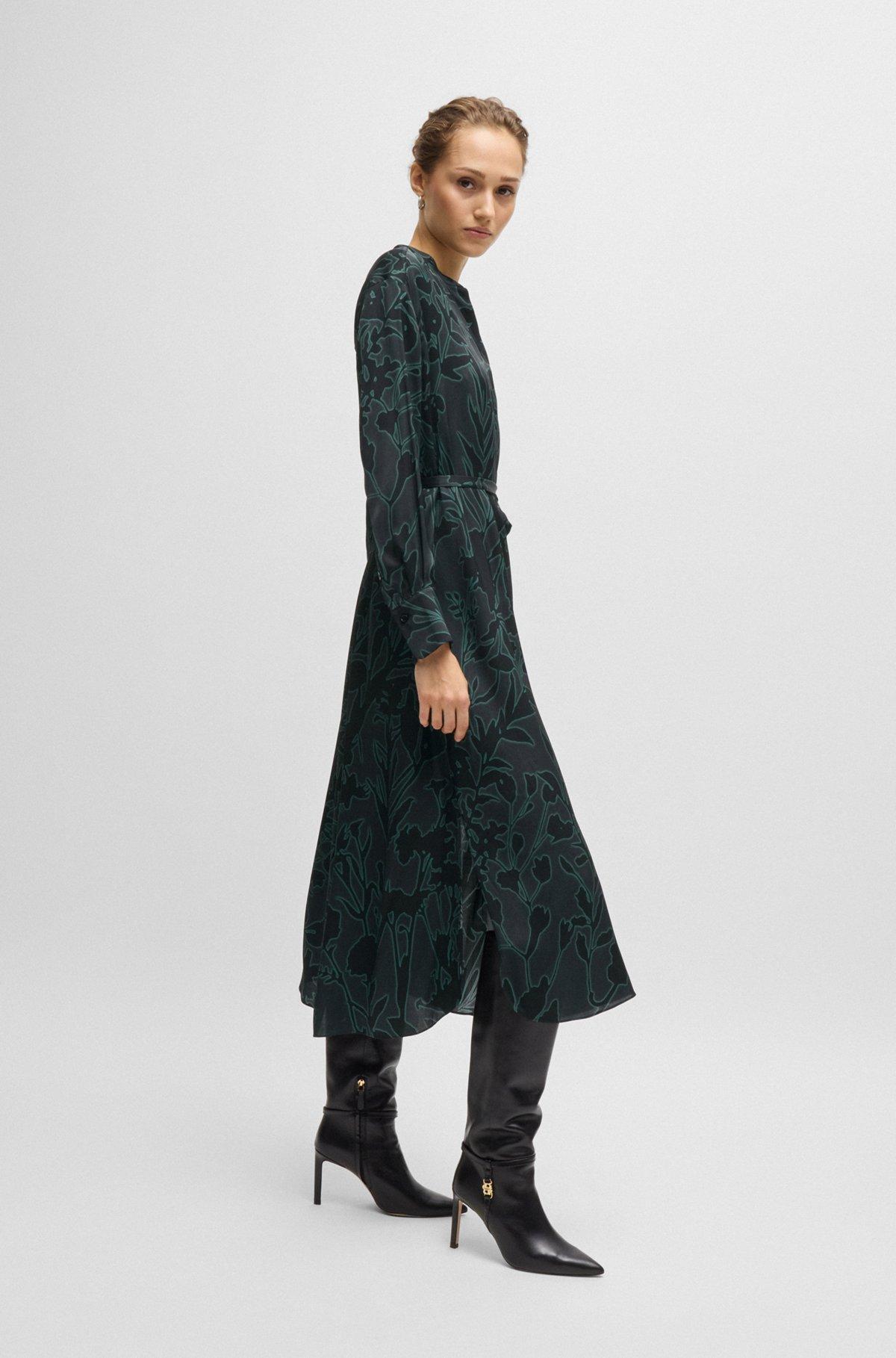 Floral-print dress with removable belt in silk blend Product Image