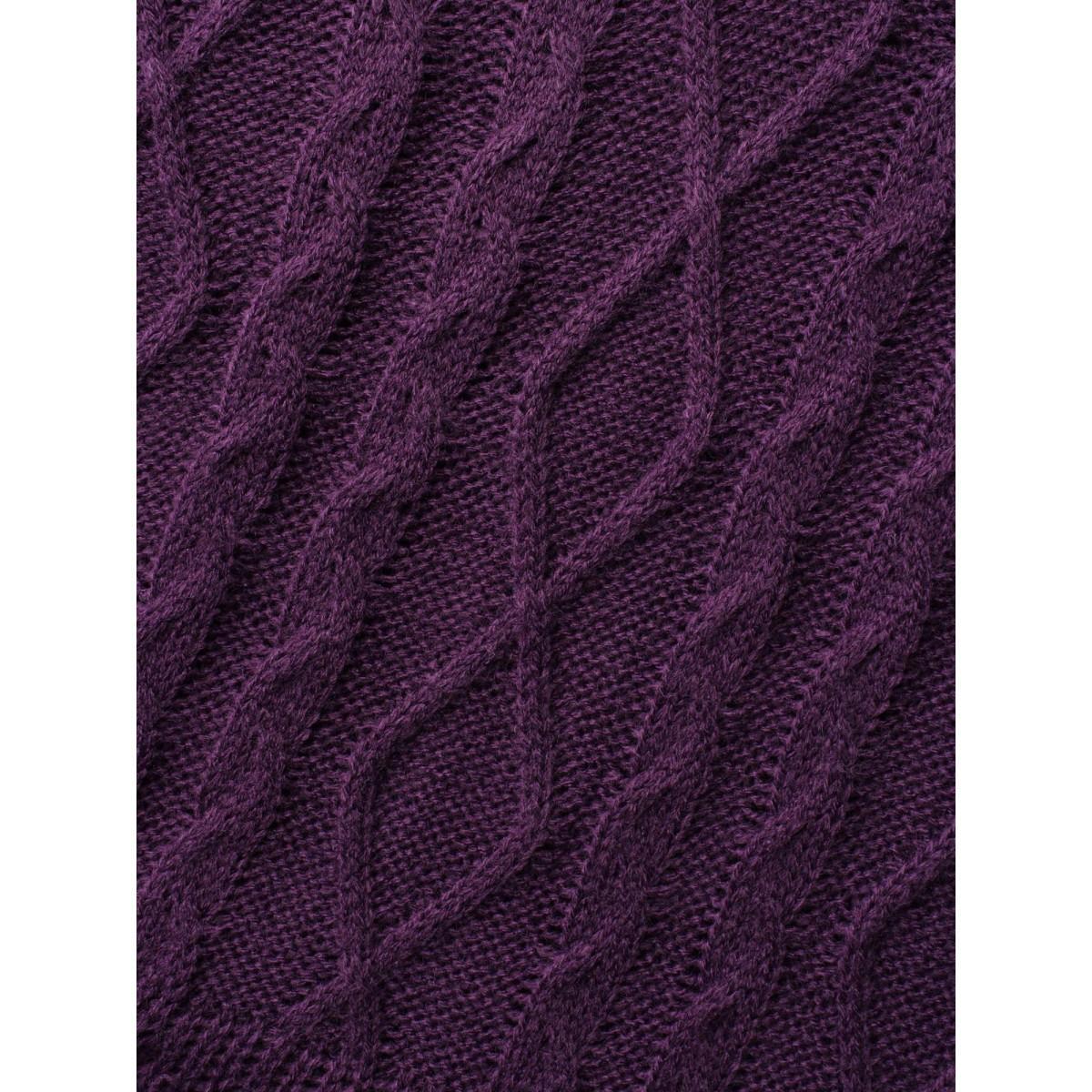 Plus Size V Neck Cable Knit Drawstring Pullover Eggplant Women Casual Long Sleeve V-neck Everyday Pullovers BloomChic 10/M Product Image