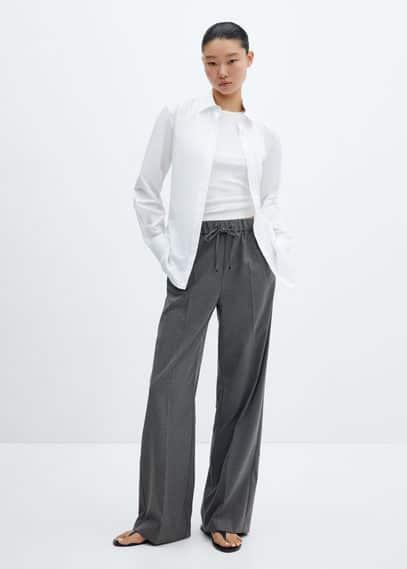 Mango Womens Elastic Waist Wideleg Pants Product Image