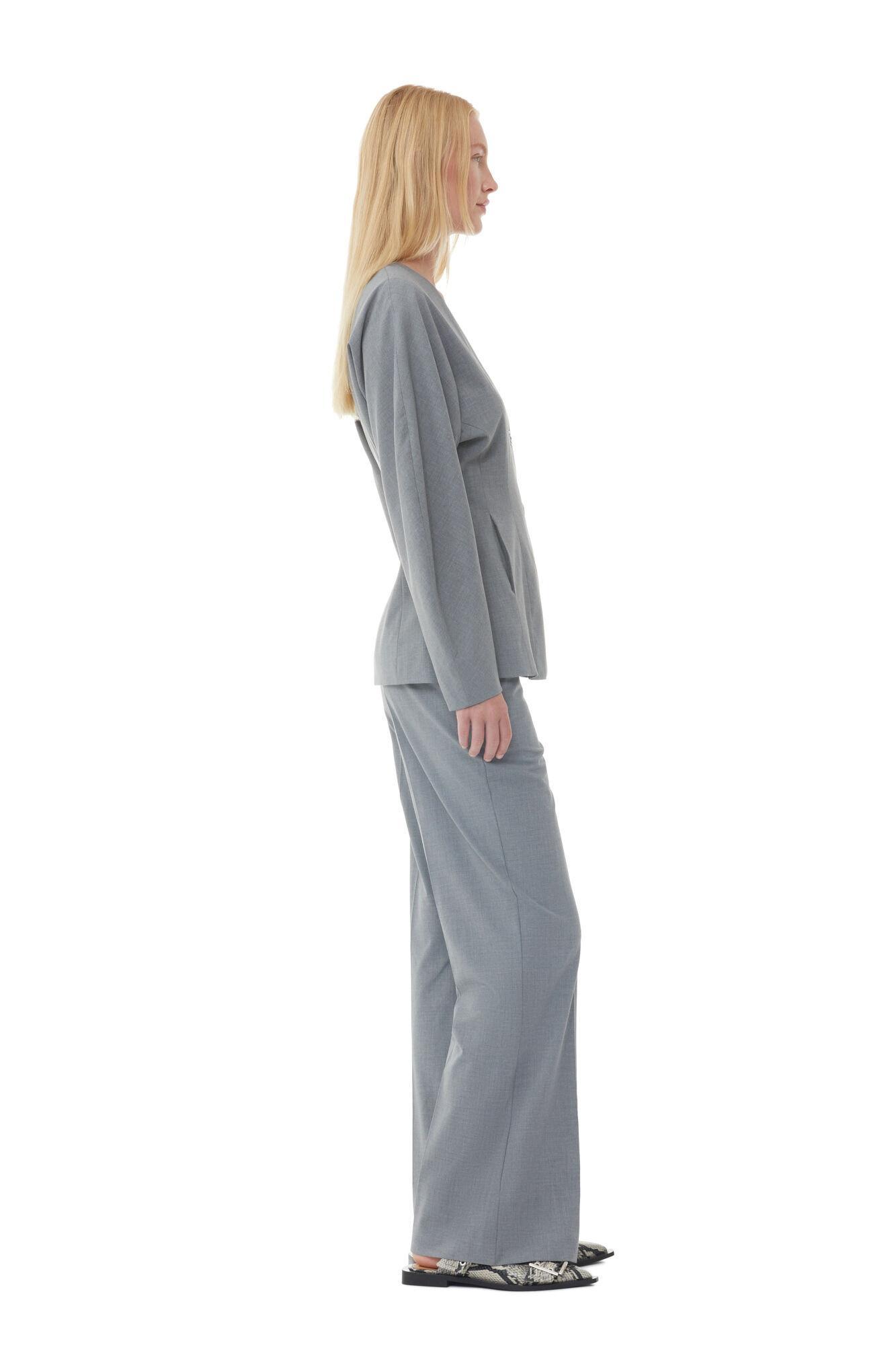Grey Drapey Melange Fitted Blazer Product Image