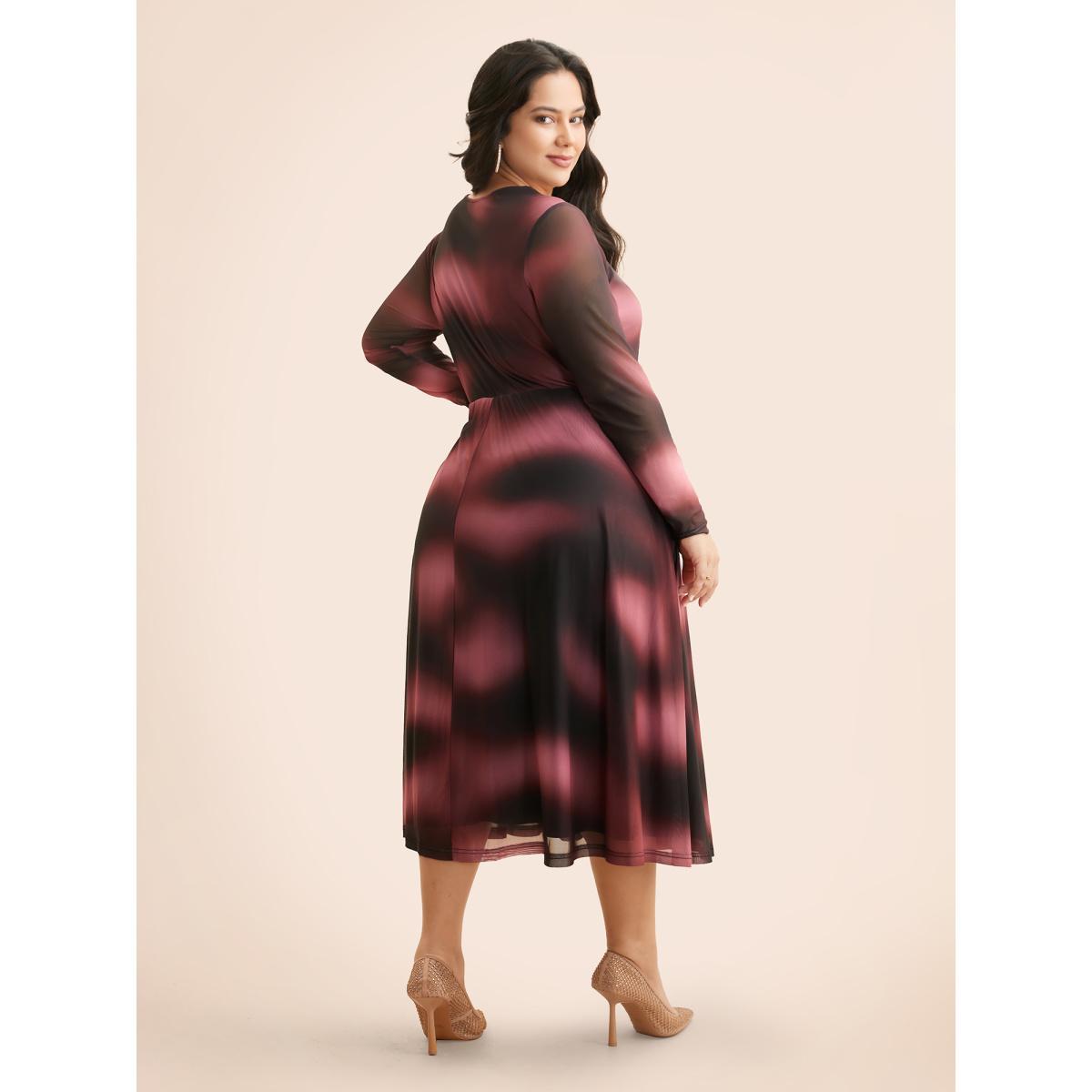 Plus Size Square Neck Gradient Dyeing Mesh Dress Eggplant Women Cocktail Texture Party Curvy Bloomchic 12/L Product Image