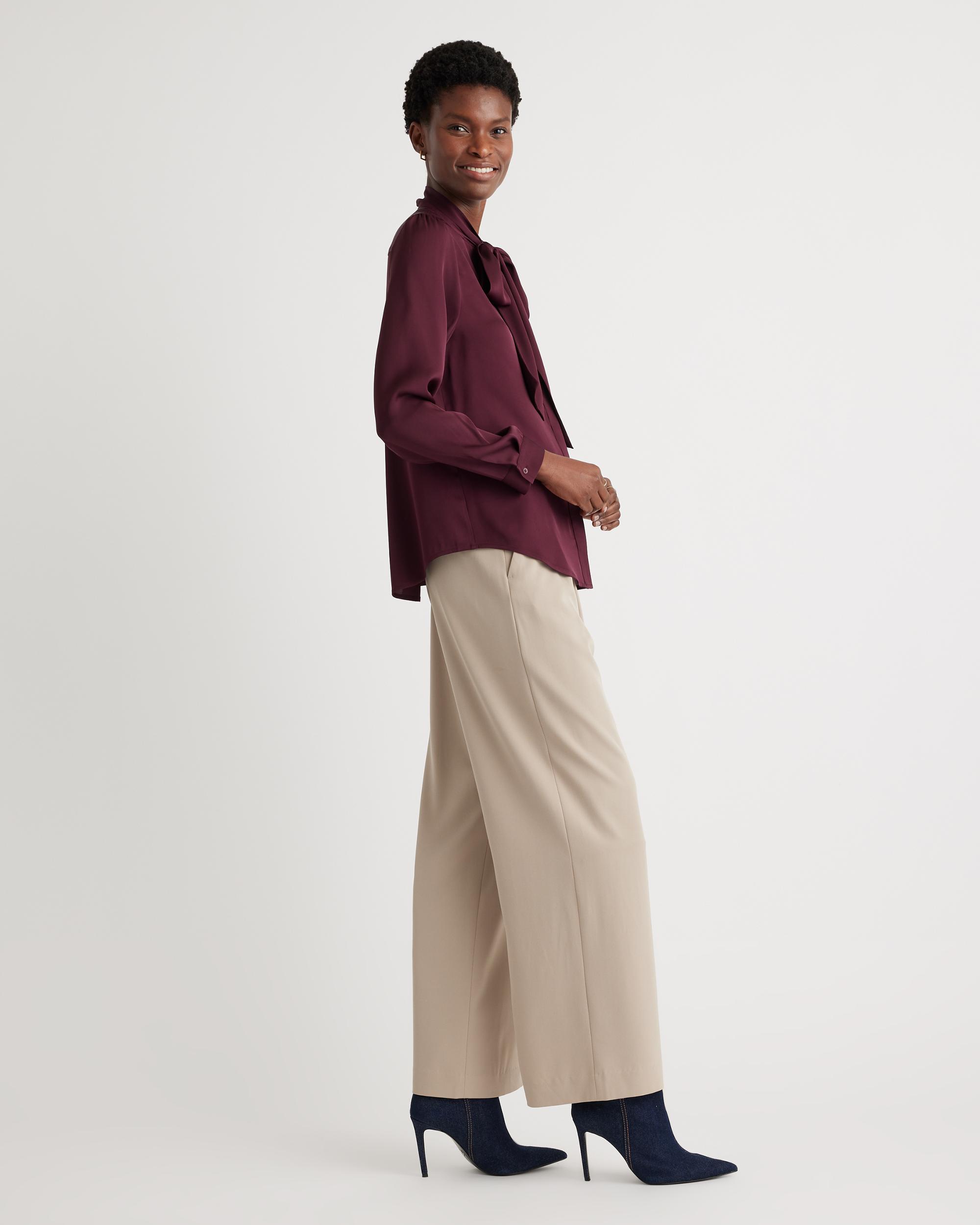 Quince | Women's Washable Stretch Silk Tie Neck Blouse Product Image