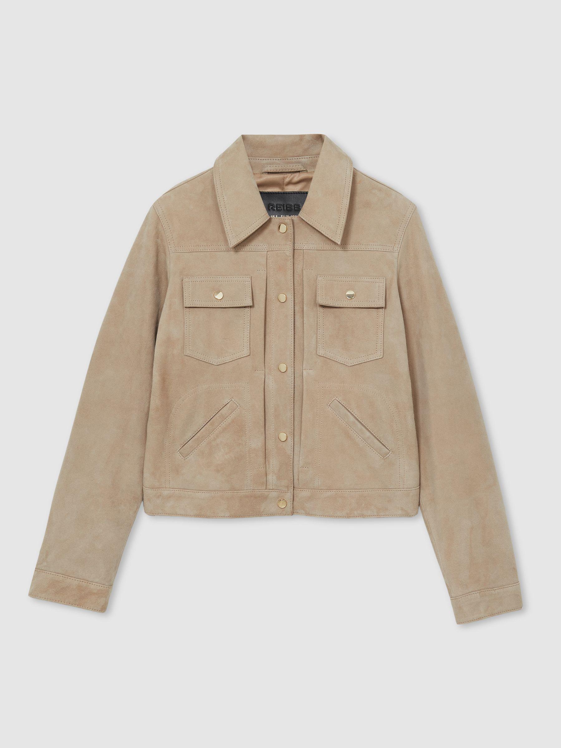 Suede Trucker Jacket in Neutral Product Image