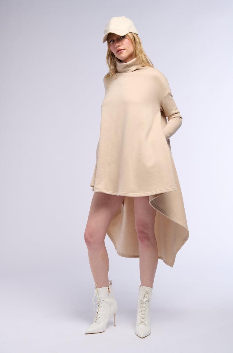 LADIE TURTLENECK HIGH LOW SWEATSHIRT DRESS Product Image