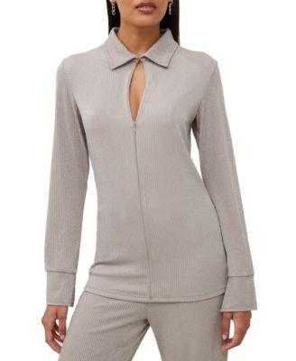 French Connection Womens Long-Sleeve Glitter Plisse Top Product Image
