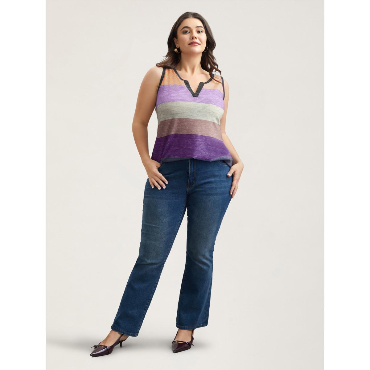 Plus Size Multi-Color Stripes Off-Sleeves Vest Women Lilac Elegant Contrast Notched collar Everyday Tank Tops Camis BloomChic 30/6X Product Image