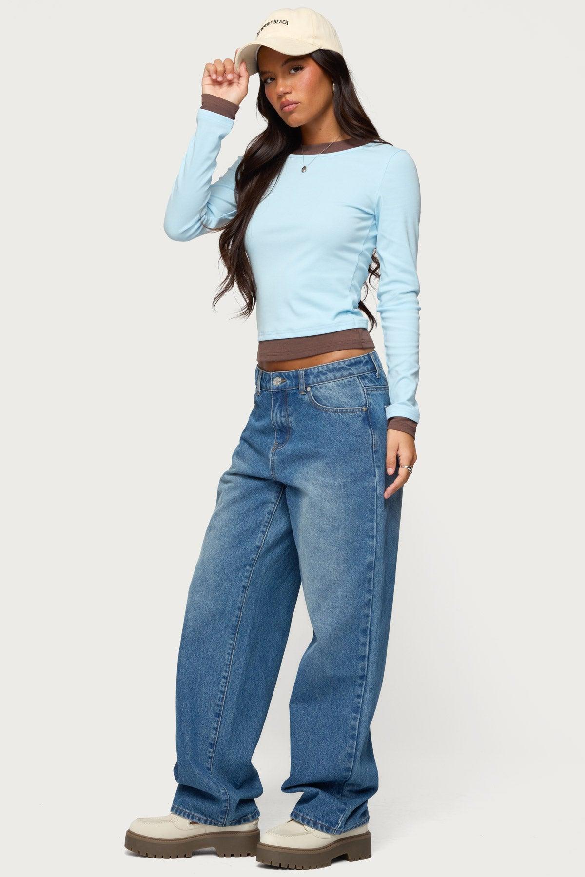 Contrast Layered Look Long Sleeve T Shirt Product Image