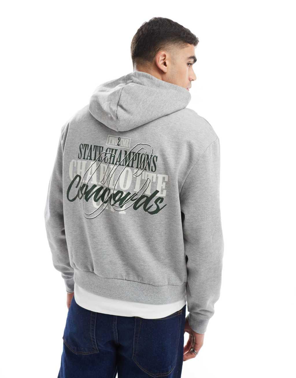 ASOS DESIGN oversized boxy hoodie with back print in gray heather Product Image