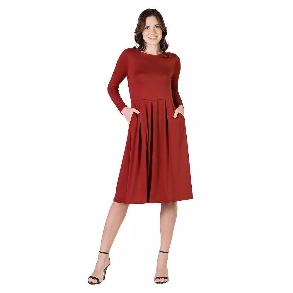 Women's 24Seven Comfort Apparel Fit & Flare Midi Dress, Size: Small, Red Product Image