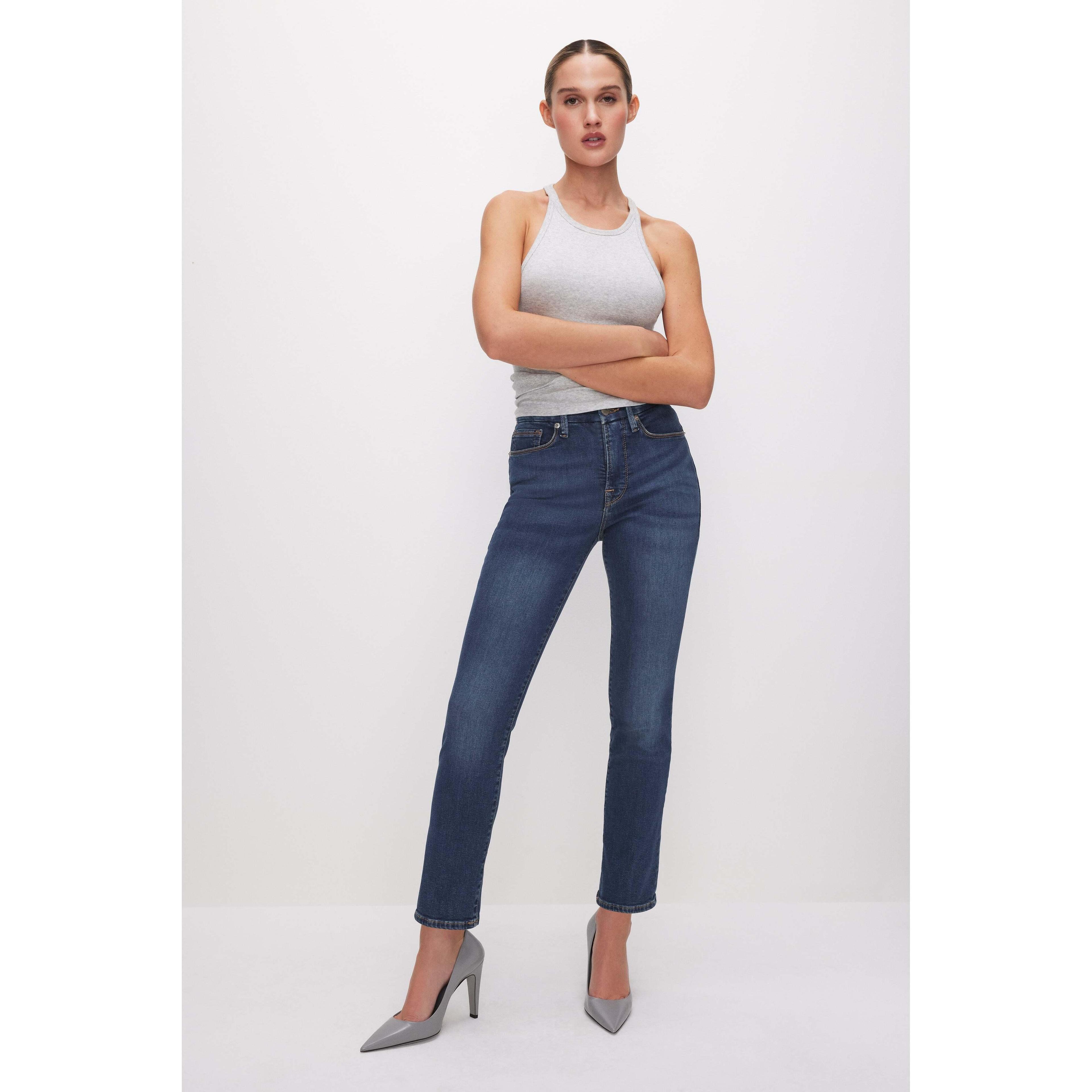Womens Good Legs Straight Jeans | Extra Stretch, Flat Tummy Tech, Gap-Proof Waistband | Blue, Size 14 | Good American by Khlo Product Image