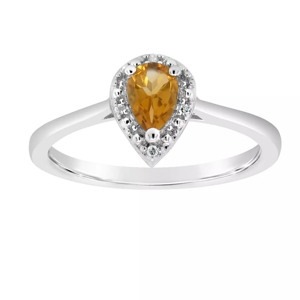 Celebration Gems Sterling Silver Pear Shaped Diamond Accent Frame Ring, Women's, Size: 10, Citrine Product Image