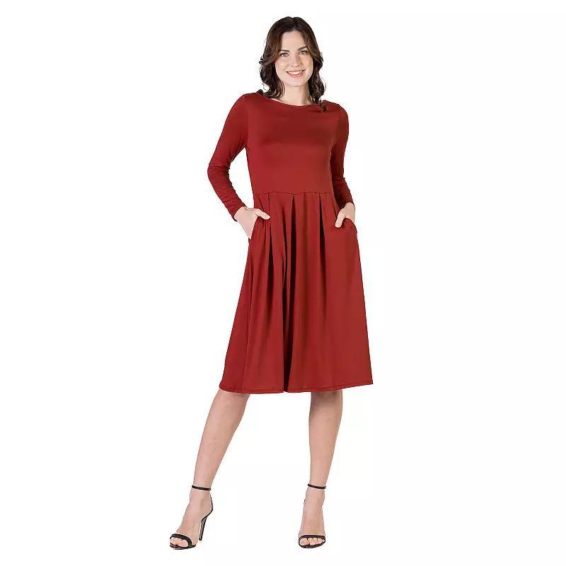 Women's 24Seven Comfort Apparel Fit & Flare Midi Dress, Size: Small, Red Product Image