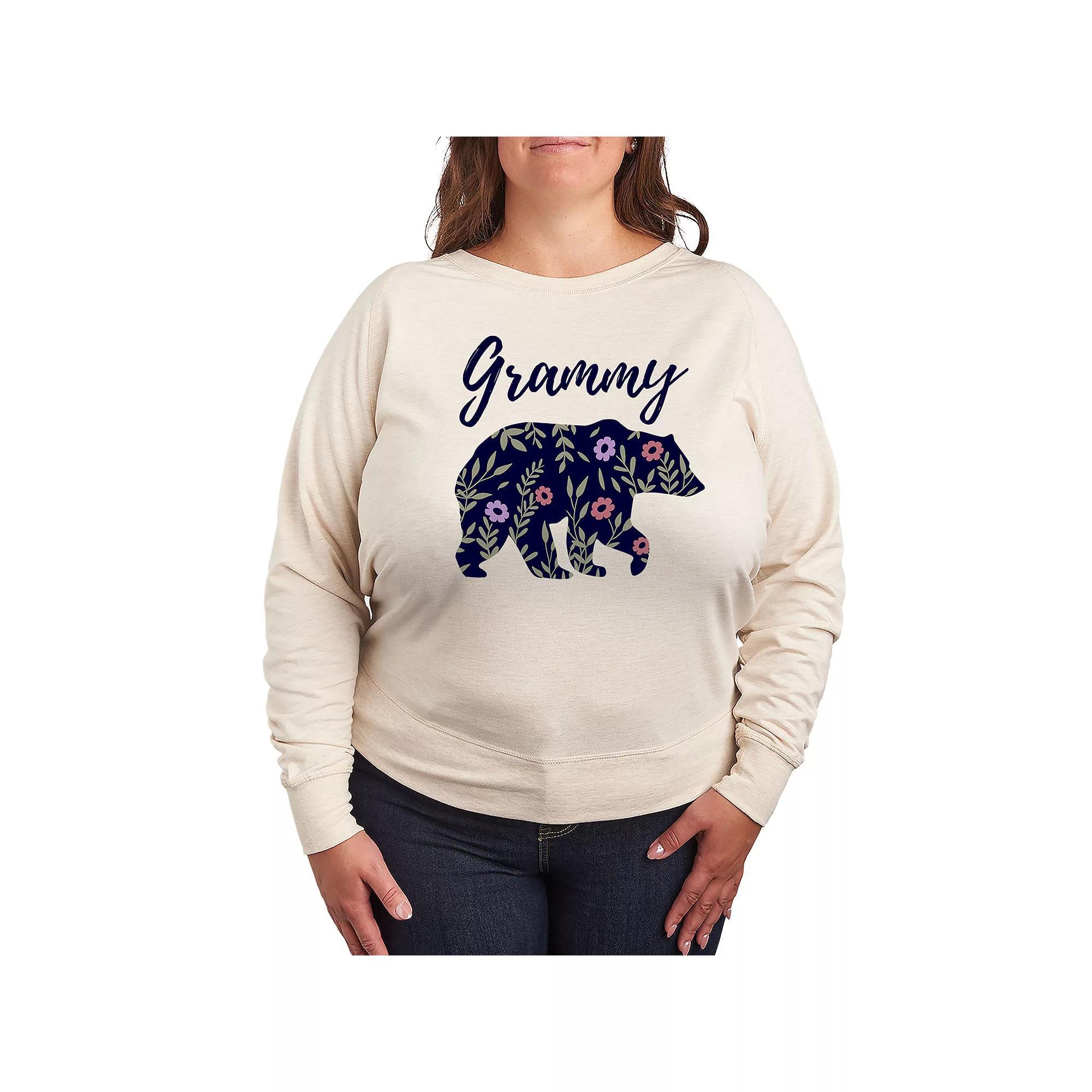Plus Size Bear Grammy French Terry Long Sleeve Tee, Womens Brown Product Image