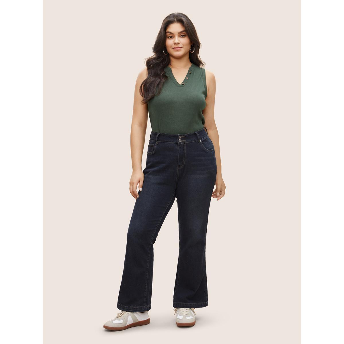 Plus Size Solid Notched Button Detail Tank Top Women ArmyGreen Casual Non Notched collar Everyday Tank Tops Camis BloomChic 28/5X Product Image