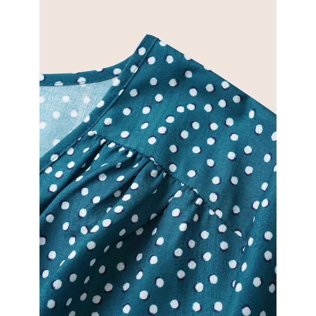 Plus Size Arctic Solid Button Detail Ruffle Sleeve Gathered Blouse Women At the Office Short sleeve V-neck Work Blouses BloomChic 26/4X Product Image