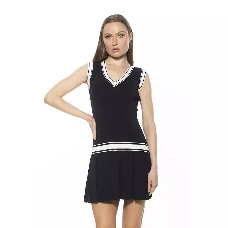 Women's ALEXIA ADMOR Venus V-Neck Dropped Waist Knit Tennis Dress, Size: XL, Ivory Product Image