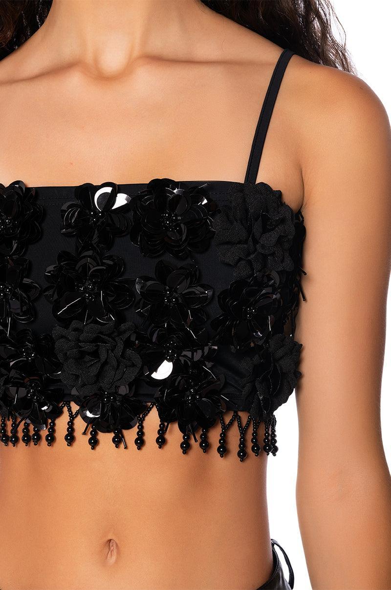 THE LUXE LIFE SEQUIN FLOWERS CROP TOP Product Image