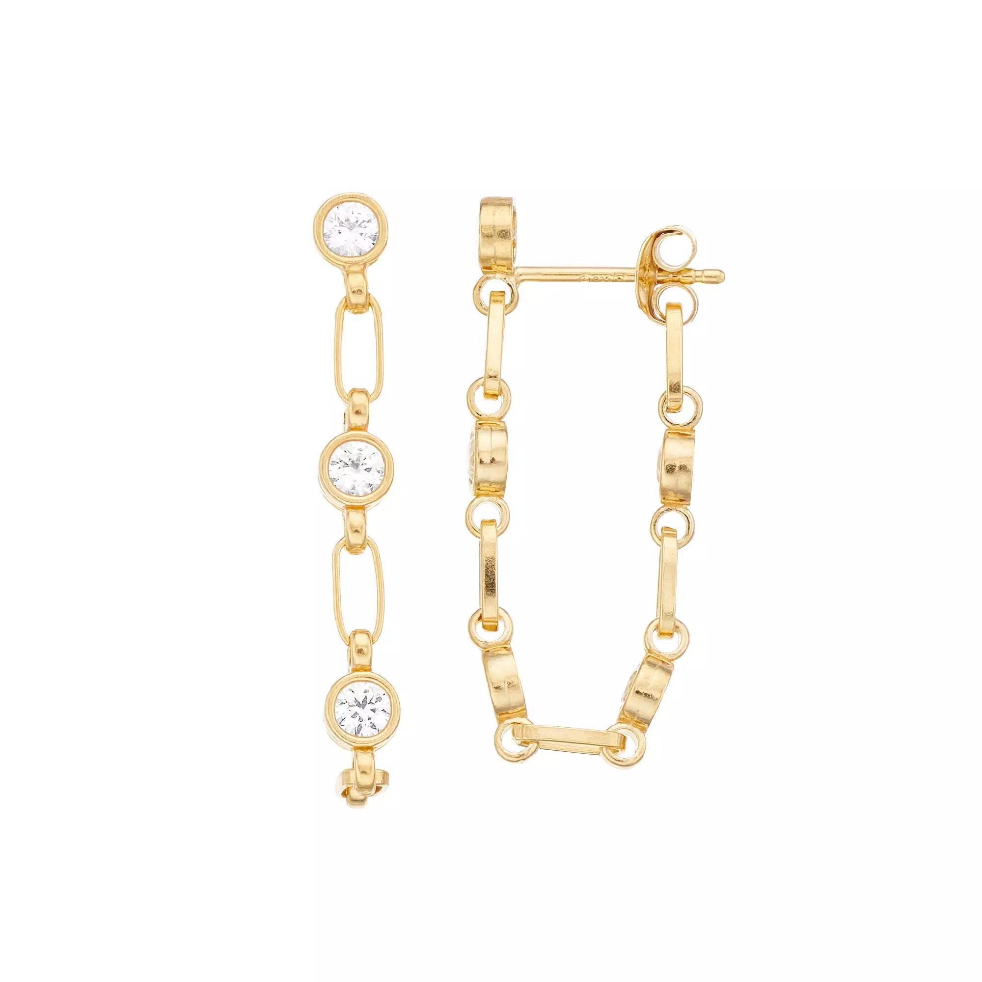 Kristen Kesho Sterling Silver Lab-Created White Sapphire Front-to-Back Chain Hoop Earrings, Women's, Gold Tone Product Image