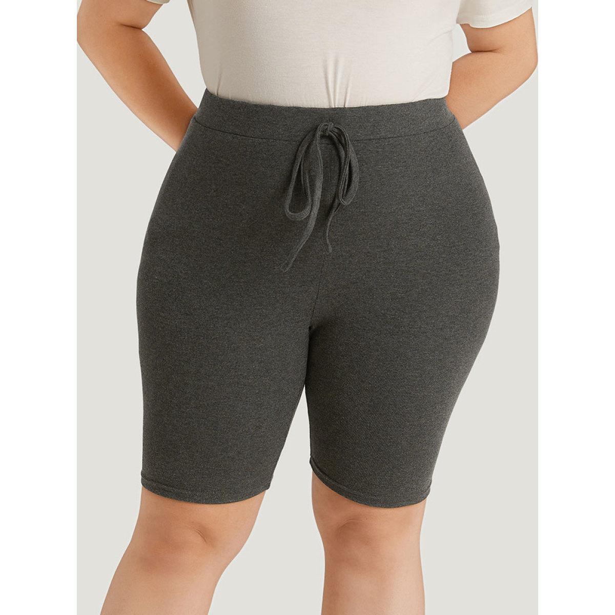 Plus Size Plain Ties Elastic Waist Skinny Leggings Women DimGray Casual High stretch Skinny High Rise Dailywear Leggings BloomChic 22-24/3X Product Image