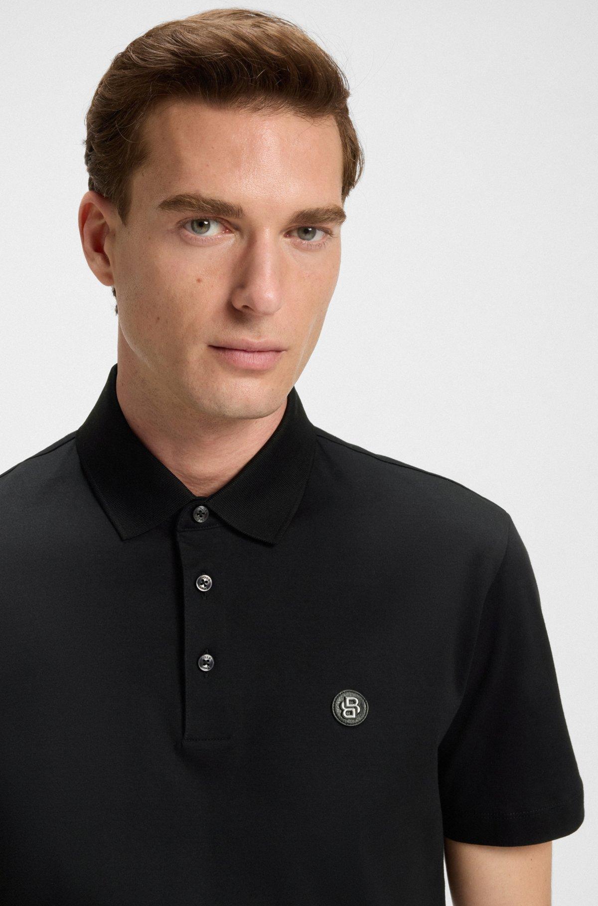 BOSS - Mercerized-cotton polo shirt with double monogram - Black Product Image