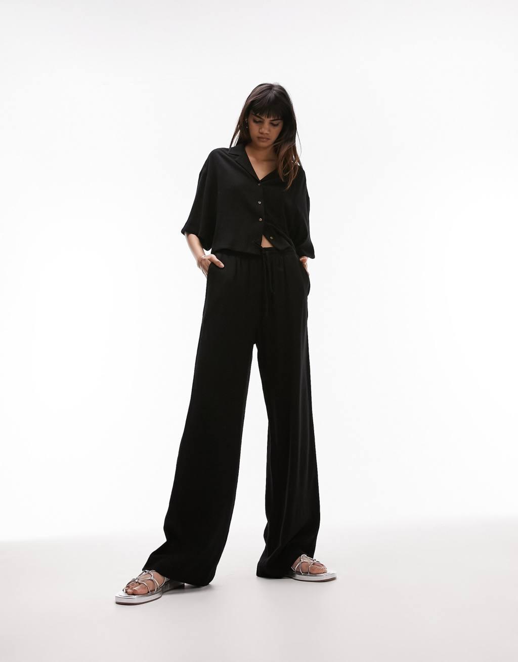 Topshop linen look wide leg relaxed pants Product Image