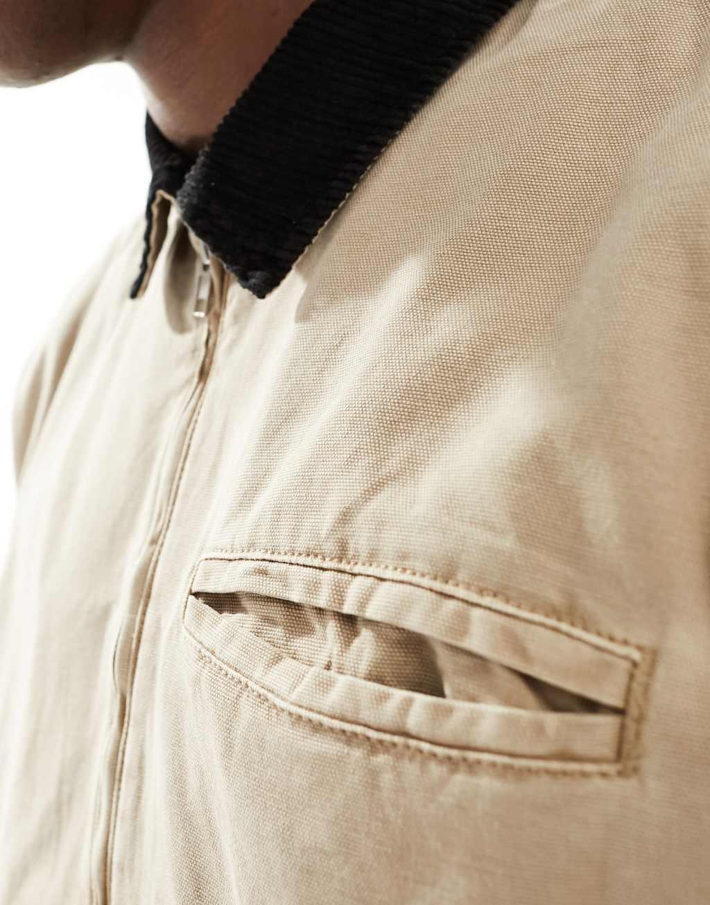 ASOS DESIGN oversized harrington jacket in washed stone Product Image