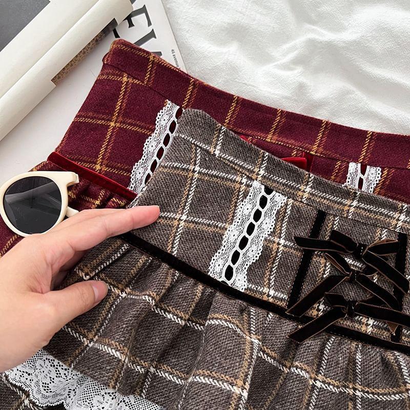 High Rise Plaid Mini Tiered Skirt Product Image