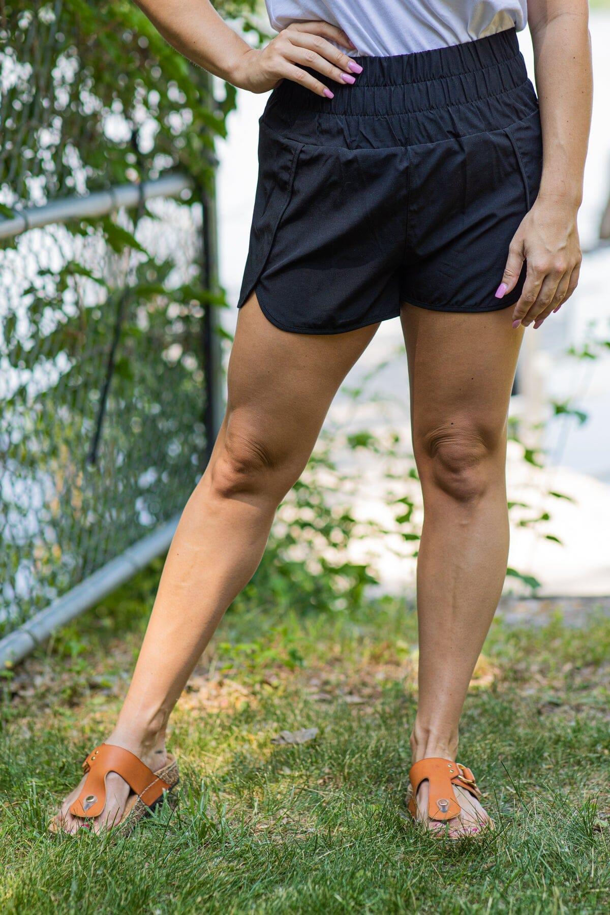 Black Elastic Waist Active Shorts With Lining Product Image